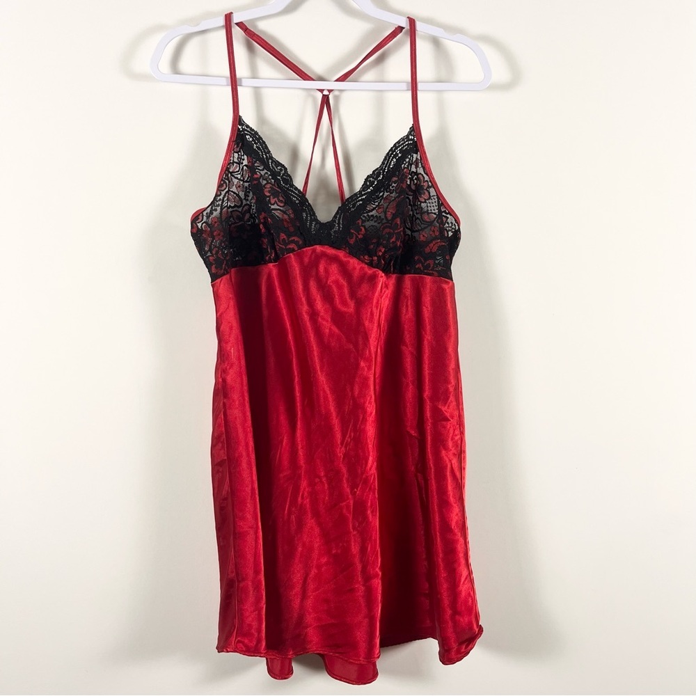 Linea Donatella Womens Red Black Lace Chemise Slip Dress Vampire 2X Romantic - Picture 1 of 10